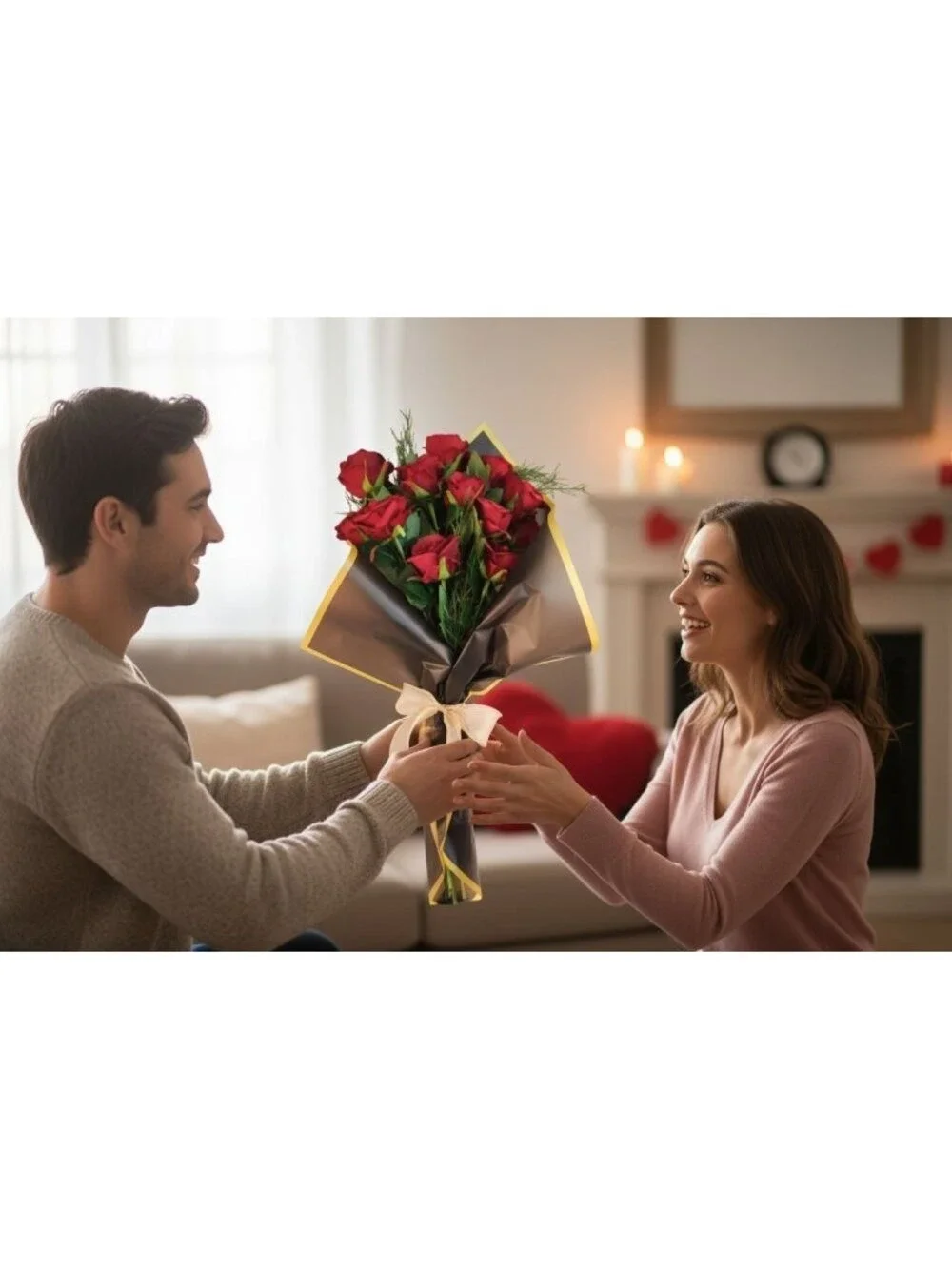 Dozen Dark Red Artificial Roses Bouquet Valentines Day Gift for Wife Romantic We